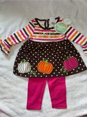 Nannette 12 month Striped Thanksgiving Pumpkin Dress with Pink Leggings